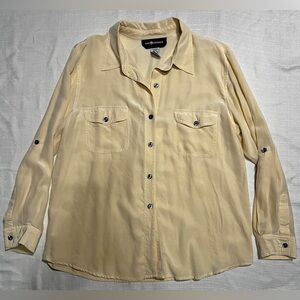 Sag Harbor Cream/Yellow Button Down Silk Shirt Size 16